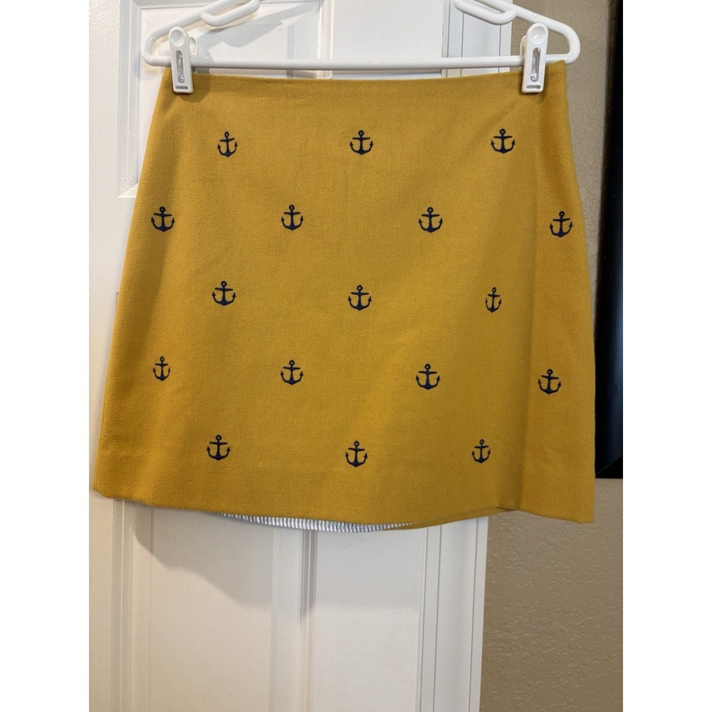 Vineyard Vines Women's Sun Shower Yellow Wool Blend Embroidered Mini Skirt, 4